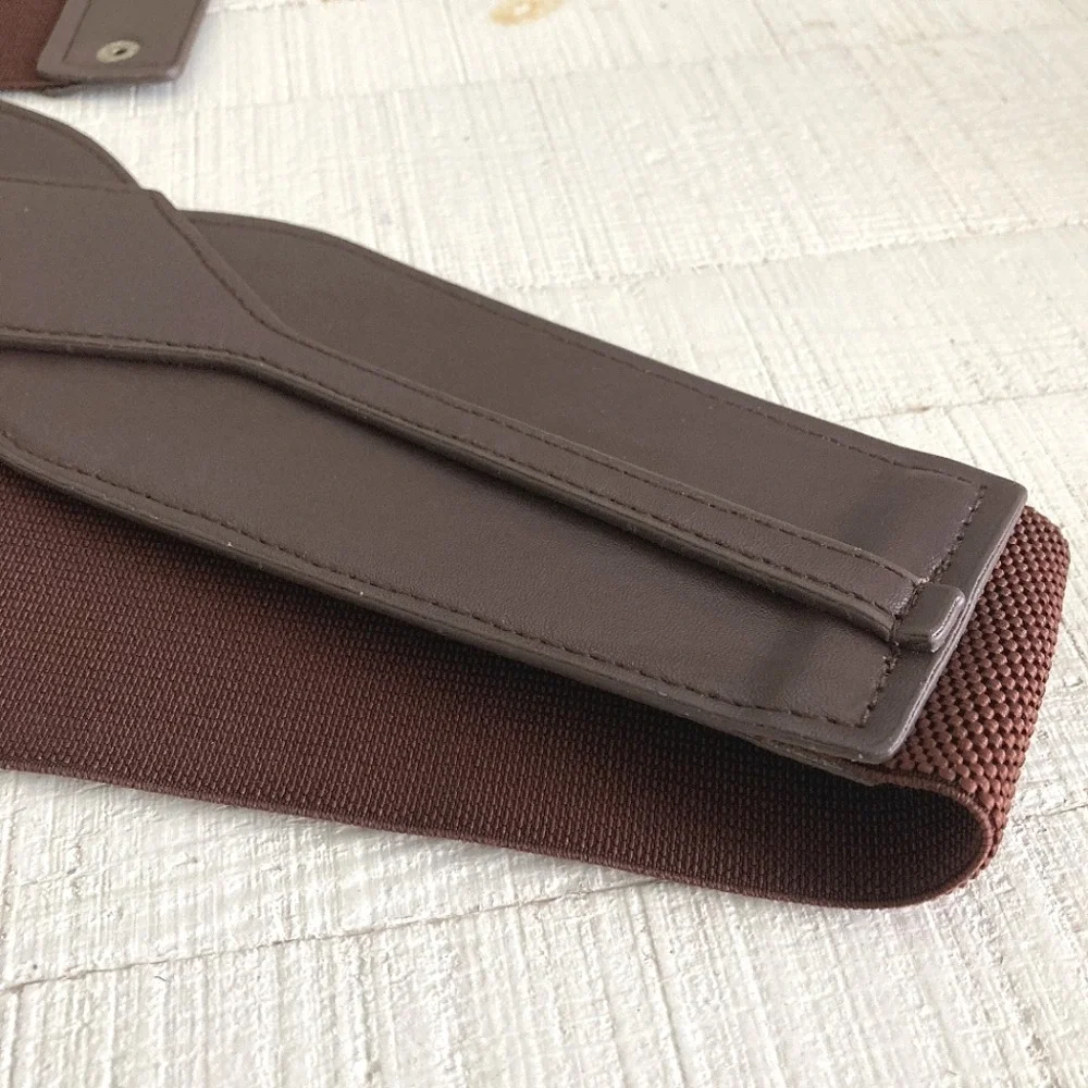 Western Brown Faux Leather Corset Boho Wide Waist Belt Elastic Stretch Classic